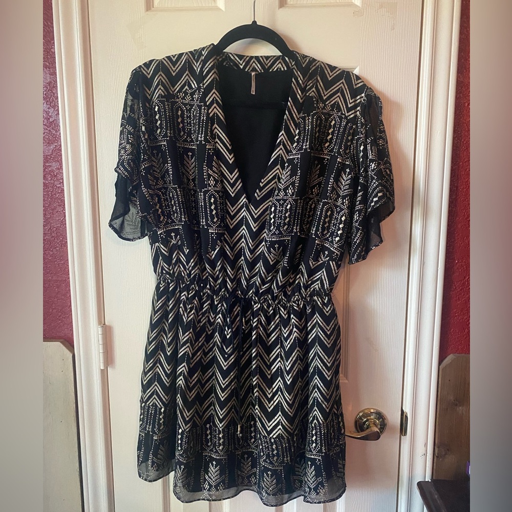 Free people love your chaos black combo metallic drop waist dress size XS - Picture 2 of 5